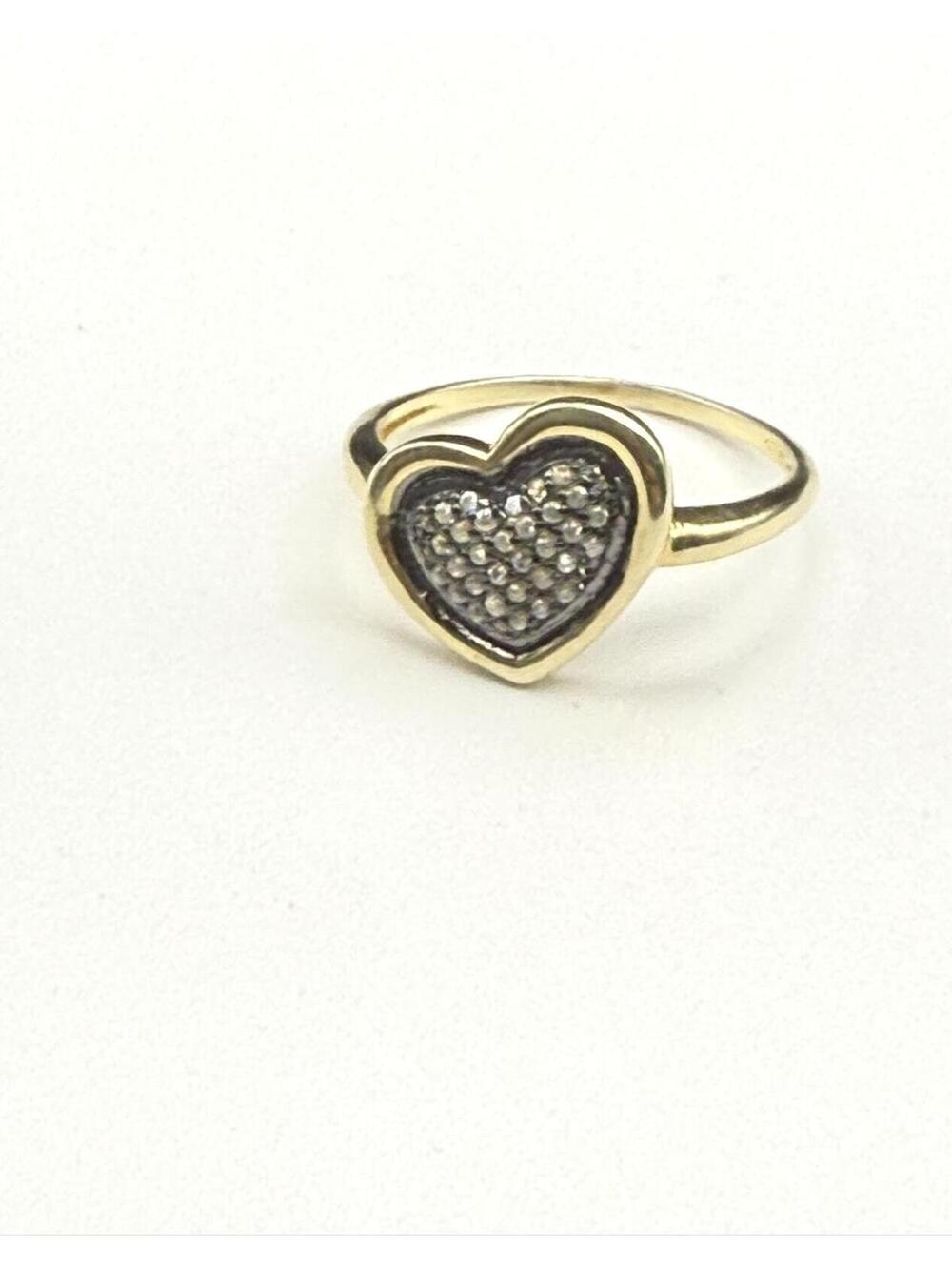 Heart ring with black surround pave gold over Sterling Silver .925 size 9